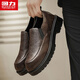 Pull back men's leather shoes 2025 autumn and winter new style slip-on soft sole men's business casual formal shoes brown 40