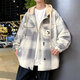 2025 Spring, Autumn and Winter New Plaid Jacket for Men and Teenagers Hooded Hong Kong Style Trendy Handsome Hooded Baseball Jacket Gray XL