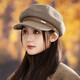 Jimmy Leaf Beret Autumn and Winter Hat Women's Versatile Face-Showing Small Octagonal Hat Outdoor Leisure Windproof Newsboy Hat Coffee One Size Head Circumference 55-58CM