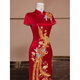 ROAR UTHAUG embroidered cheongsam embroidered and wedding dress 2025 bridal wedding dress Chinese wedding dress walk out of the pavilion toast dress engagement dress red cheongsam with free earrings S