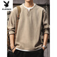 Playboy (PLAYBOY) fake two-piece long-sleeved t-shirt men's trendy brand v-neck top American retro waffle henley shirt base sweatshirt apricot heavy 400g M 100120Jin Jin equals 0.5 kg