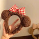 Cute leopard print cat plush headband for home girl, face wash headband, makeup mask, pressed hairpin, jewelry, brown plush bear ears, red plaid bow headband