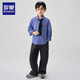 Romon Boys' Shirt Jacket Spring and Autumn Children's 2026 New Medium and Large Boys' Tops Plaid All-match Shirt Blue 110