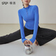 GIGT Yoga Wear Top Women's Spring and Summer Long Sleeve Sports T-shirt Stand Collar Cycling Suit Slim Running Outer Fitness Suit Blue M