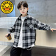 G.duck children's clothing boys' shirts spring and autumn 2025 new spring clothing big children plaid boys spring coat shirt trend black spring and autumn 120 cm