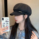 Bo Na Ling beret women's autumn and winter octagonal hat versatile black big head circumference showing face small retro duck tongue newsboy hat metal label beret black