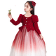 G.duck student dress, children's host evening dress, piano performance, girl's New Year's greeting dress, beautiful princess dress, autumn and winter, velvet long-sleeved red princess dress 130 cm