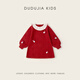 Dudu girl New Year's greetings dress long-sleeved dress New Year's winter dress baby girl skirt autumn and winter children's princess dress baby children's clothing red 100