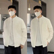 2025 Spring and Summer Simple Henry Collar Casual Shirt Men's Fashion Old Money Style Loose Versatile Textured Long-Sleeved Top White XL _ 155-180Jin Jin equals 0.5 kg