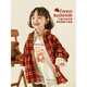 Young girls British plaid shirt 2025 autumn and winter vitality cute soft waxy skin-friendly mushroom embroidered warm top red plaid 90 cm