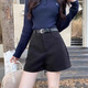 FOX.G Black Woolen Shorts Women's Autumn and Winter Outer Wear Women's 2025 New High Waisted A-Line Casual Leggings Hot Pants Double Pocket Woolen Shorts Black No Belt M Recommended 105 Jin Jin equals within 0.5 kg