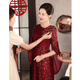 Rindu dress women's banquet evening dress high-end mother temperament slim wine red sequin mother wedding banquet dress noble and young wine red S one size