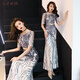 Meianjia evening dress women's new banquet noble and elegant long fishtail temperament celebrity sexy host slim golden L