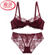 LangSha Red Pure Desire Sexy Underwear Women's Zodiac Year Set Lace Ultra-Thin Push-Up Breast-Reducing Anti-Sagging Bra Burgundy Set High-End Underwear Gift Box 75A (34)