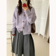 Clothes yuan round neck horn button knitted sweater 2025 autumn and winter new purple cardigan jacket women's gentle lazy casual top purple regular one size (85-120Jin Jin equals 0.5 kg)