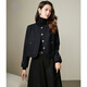 Late White New Product 2025 Autumn and Winter Fashion Simple Casual Jacket Round Neck Wool Temperament Short Jacket for Women Dark Blue M