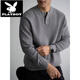 Playboy (PLAYBOY) autumn and winter thick waffle henley sweater men's long-sleeved casual loose black sweater wool sweater versatile gray 2XL
