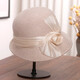 Hanqing Mid-summer French style silk linen bow woolen fisherman hat for women autumn and winter fashion Hepburn wind basin hat elegant curling ceremony off-white m (56-58cm)