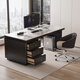 Verdainton Italian light luxury style computer desk bedroom student study table new home slate desk study office writing desk black feet + black cabinet + Chanel glossy 160*60*75 single table with desktop power strip + threading hole + host position