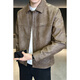 FUGUINIAO leather jacket for men spring and autumn 2025 new trendy lapel, versatile, handsome, casual, simple men's jacket, coffee color 2XL