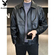 Playboy (PLAYBOY) men's leather jackets, trendy Korean style casual lapels, versatile handsome style motorcycle tops, men's jackets, black M