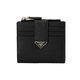 PRADA metal triangle logo calfskin card holder regular men's black gift bag (basic + original handbag)