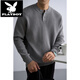 Playboy (PLAYBOY) autumn and winter thick waffle henley sweater men's long-sleeved casual loose black sweater wool sweater versatile gray 2XL