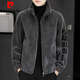 Pierre Cardin 2026 men's autumn and winter new imitation sherpa jacket men's stand collar trendy velvet thickened men's winter jacket GG09# gray single layer L 116-130Jin Jin equals 0.5 kg