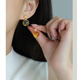 Yuzawa natural Mexican blue amber earrings for women, luxurious and atmospheric round bead amber earrings s925 sterling silver gilt water purified 5A blue amber earrings 10mm