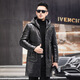 Matchstick Haining Leather Jacket Men's Sheepskin Mid-Length Casual Youth Hooded Leather Jacket Men's Trendy Jacket Winter Black M