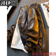 JEEP SPIRIT light luxury American retro aged oil wax motorcycle leather jacket men's autumn Ami khaki tough guy leather hunting jacket black 2XL (171-190Jin Jin equals 0.5 kg)