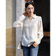 Demana shiny silk autumn temperament V-shaped flower decoration small stand-up collar shirt puff sleeve shirt women's top