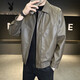 Playboy (PLAYBOY) classic handsome high-end short leather jacket for men 2025 new business wear lapel zipper autumn and winter long sleeve brown 4XL (recommended 190-210Jin Jin equals 0.5 kg g