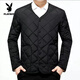 Playboy (PLAYBOY) autumn and winter men's cotton-padded jacket with velvet and thickening for cold protection, men's cotton-padded jacket with warm snap buttons, middle-aged dad's cotton-padded coat, official flagship, fine velvet and velvet, thickened navy blue 2XL 110-130Jin Jin is equal to 0.5kg