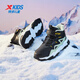 Xtep Children's Shoes Boys' Warm Anti-Slip Cotton Shoes Winter Mink Velvet Velcro Sneakers Black/Gray Grass Green 37