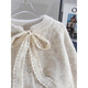 Clothing Yuan Lace Lace Bow Knitted Cardigan Jacket Women's Autumn and Winter 2025 New Loose Round Neck Long Sleeve Sweater Top Apricot One Size (85-120Jin Jin is equal to 0.5 kg)