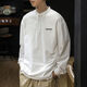 Qisiman American classic retro 350g heavyweight sweatshirt men's long-sleeved autumn and winter British style Henry collar POLO shirt for men white autumn clothing regular M recommended 90-115Jin Jin equals 0.5 kg