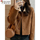 Woodpecker coffee color reversible suede sherpa jacket for women 2025 winter retro Maillard stand-up collar fur integrated picture color unique and beautiful/popular style this year S recommended 80-95Jin Jin equals 0.5 kg