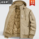 JEEP SPIRIT pure cotton coat men's autumn and winter loose large size workwear thickened American retro hooded jacket cotton jacket for men Khaki M Recommended 100Jin Jin is equal to 0.5kg -115Jin Jin is equal to 0.5kg