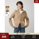 ELLE sheep wool lapel cable knitted sweater cardigan for women 2025 winter new style high-end loose commuting sweater coffee color L