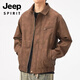 JEEP SPIRIT2025新款复古夹克男翻领秋冬美拉德美式潮流工装痞帅机车皮衣外套 咖色  升级款G1572 M 建议110斤以下