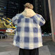 2025 Spring, Autumn and Winter New Plaid Jacket for Men and Teenagers Hooded Hong Kong Style Trendy Handsome Hooded Baseball Jacket Gray XL
