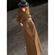 Lancer 2025 new autumn style high-end commuting fake two-piece long-sleeved waist belted suit dress brown brown M