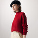 PALUOPO25 winter new solid color half turtleneck cable women's pure cashmere sweater pullover warm sweater ET20067R bright red clip flower M (100)