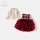 Banxidi girls' dress winter new children's princess dress baby girl's one-year-old dress winter velvet mesh tutu skirt red 80