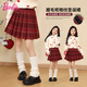 Barbie girls New Year's greetings winter skirt red skirt woolen pleated skirt women's red short skirt autumn and winter style BY023
