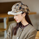 Jimmy Leaf lamb wool octagonal hat women's autumn and winter warm beret big head suitable for showing face small newsboy hat painter hat khaki color one size M (56-58cm)