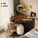 Menglu solid wood dressing table storage integrated corner small apartment modern and simple 2025 new bedroom corner dressing table table standard board multi-layer solid wood board corner dressing table + makeup mirror + circle stool walnut wood grain + khaki gray paint