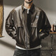 Jeanswest PU Leather Jacket Men's American Heavyweight Loose Casual Maillard Retro Motorcycle Leather Jacket Autumn and Winter Jacket Brown 2XL Size 160-180Jin Jin is equal to 0.5 kg