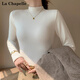 La Chapelle velvet half turtleneck cashmere bottoming shirt for women winter thickened silk thermal top with long sleeves inside white L